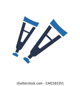 Crutch icon, walking stick icon vector