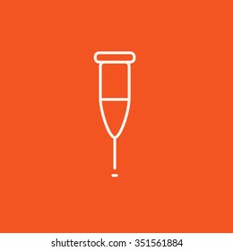 Crutch line icon for web, mobile and infographics. Vector white icon isolated on red background.