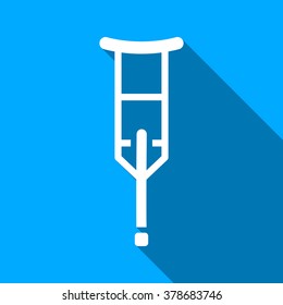 Crutch long shadow vector icon. Style is a flat light symbol with rounded angles on a blue square background.