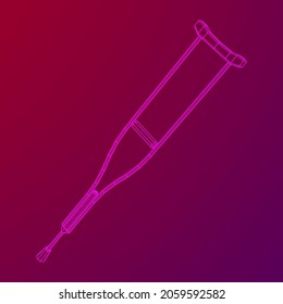 Crutch medical walking stick for rehabilitation of broken leg. Treatment of people with leg injuries. Wireframe low poly mesh vector illustration.