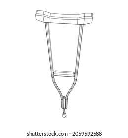 Crutch medical walking stick for rehabilitation of broken leg. Treatment of people with leg injuries. Wireframe low poly mesh vector illustration.