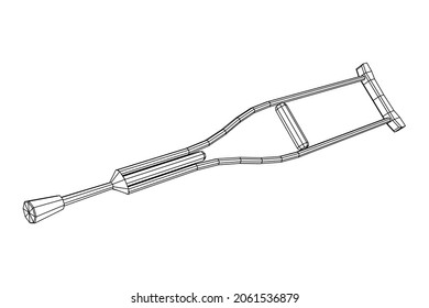 Crutch medical walking stick for rehabilitation of broken leg. Treatment of people with leg injuries. Wireframe low poly mesh vector illustration.