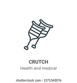 Crutch outline vector icon. Thin line black crutch icon, flat vector simple element illustration from editable health and medical concept isolated on white background