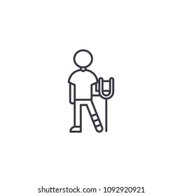 Crutch person linear icon concept. Crutch person line vector sign, symbol, illustration.
