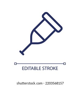 Crutch pixel perfect linear ui icon. Orthopedic device. Injured leg support. Rehabilitation. GUI, UX design. Outline isolated user interface element for app and web. Editable stroke. Arial font used