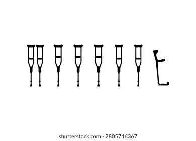 Crutch Silhouette Vector Icon Collection Set