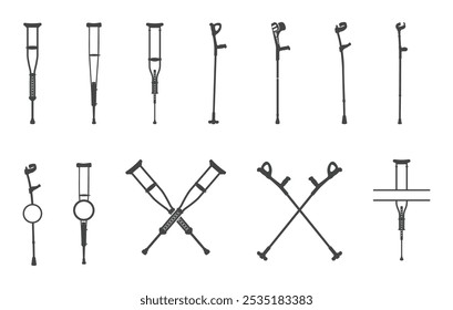 Silueta de muleta, Vectores de muleta de madera, silueta de muletas de antebrazo, juego de Vector de muletas médicas