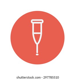 Crutch thin line icon for web and mobile minimalistic flat design. Vector white icon inside the red circle