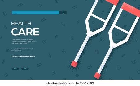 Crutch vector banners set vector. Flyer, web banner, ui header, enter site. Invitation concept background. Medicine layout modern slider page. invitation cards concept. Grain texture and noise effect