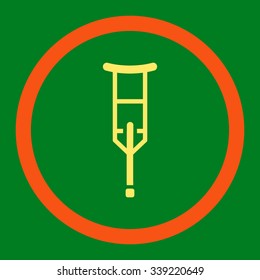 Crutch vector icon. Style is bicolor flat rounded symbol, orange and yellow colors, rounded angles, green background.