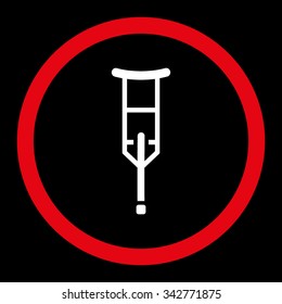 Crutch vector icon. Style is bicolor flat rounded symbol, red and white colors, rounded angles, black background.