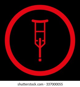 Crutch vector icon. Style is flat rounded symbol, red color, rounded angles, black background.