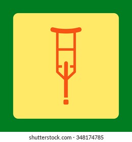 Crutch vector icon. Style is flat rounded square button, orange and yellow colors, green background.
