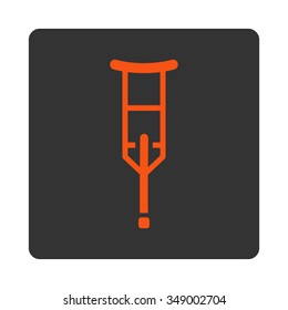 Crutch vector icon. Style is flat rounded square button, orange and gray colors, white background.