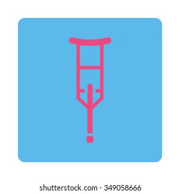 Crutch vector icon. Style is flat rounded square button, pink and blue colors, white background.