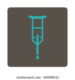 Crutch vector icon. Style is flat rounded square button, cyan and grey colors, white background.