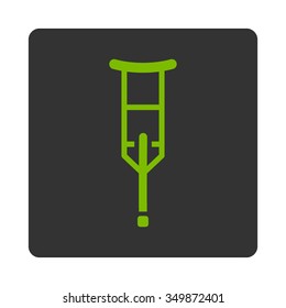 Crutch vector icon. Style is flat rounded square button, eco green and gray colors, white background.