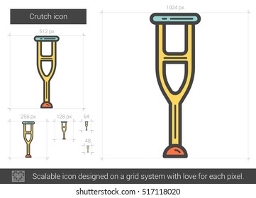Crutch vector line icon isolated on white background. Crutch line icon for infographic, website or app. Scalable icon designed on a grid system.