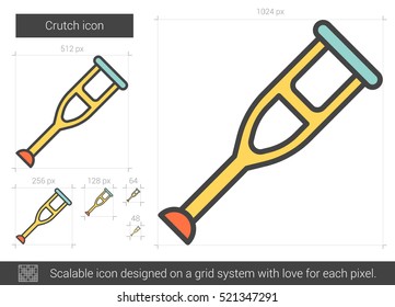 Crutch vector line icon isolated on white background. Crutch line icon for infographic, website or app. Scalable icon designed on a grid system.