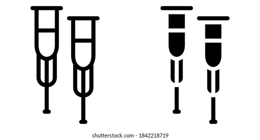 Crutches, Assistance for walk, Stick Outline and Glyph Icon.