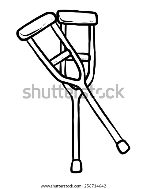 Crutches Cartoon Vector Illustration Black White Stock Vector Royalty Free 256714642