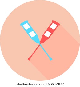 Crutches in circle icon with long shadows. Axillary crutch icon. Vector illustration medical tool for people with disabilities and help after injury. Sign for web page, mobile app, button, logo.