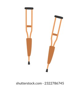 Crutches clipart cartoon style. Pair of underarm crutches flat vector illustration hand drawn doodle style. Broken leg patient cane. Rehabilitation tool. Hospital and medical concept