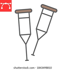 Crutches Color Line Icon, Disability And Equipment, Crutch Sign Vector Graphics, Editable Stroke Filled Outline Icon, Eps 10