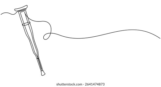 crutches continuous one line drawing, one line drawing crutches for support of injured and elderly people. Medical equipment concept, Continuous one single line drawing of modern elbow crutch, Single