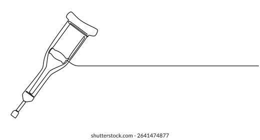 crutches continuous one line drawing, one line drawing crutches for support of injured and elderly people. Medical equipment concept, Continuous one single line drawing of modern elbow crutch, Single