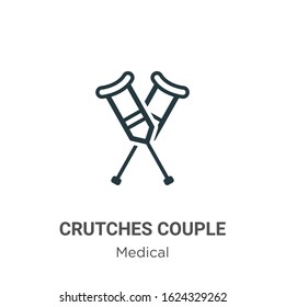 Crutches couple glyph icon vector on white background. Flat vector crutches couple icon symbol sign from modern medical collection for mobile concept and web apps design.