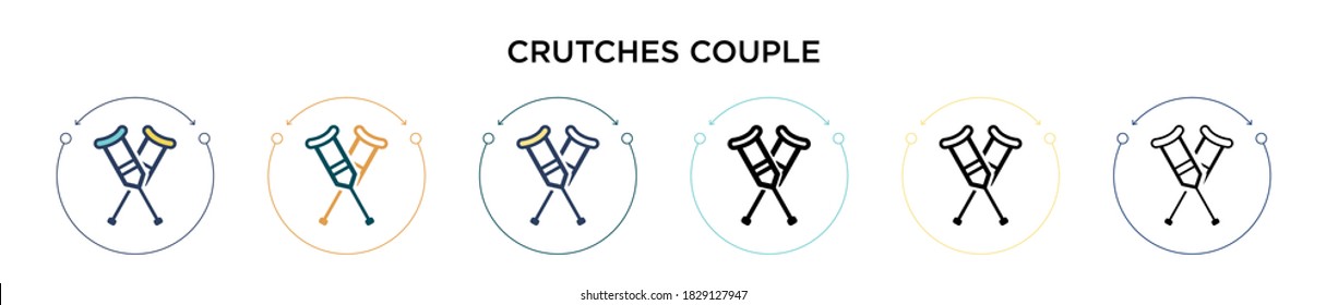 Crutches couple icon in filled, thin line, outline and stroke style. Vector illustration of two colored and black crutches couple vector icons designs can be used for mobile, ui, web
