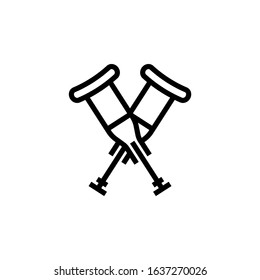 Crutches couple icon  in linear, outline style, isolated on white background
