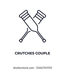 crutches couple outline icon. Linear vector from medical concept. Thin line crutches couple icon isolated on white background