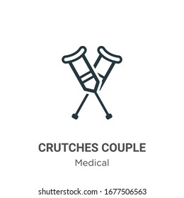 Crutches couple outline vector icon. Thin line black crutches couple icon, flat vector simple element illustration from editable medical concept isolated stroke on white background