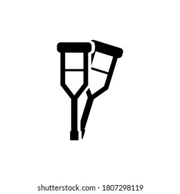 Crutches for Disabled, Medical Walking Sticks. Flat Vector Icon illustration. Simple black symbol on white background. Crutch Medical Walking Sticks sign design template for web and mobile UI element