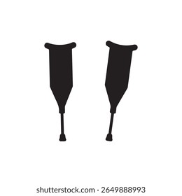 Crutches for Disabled, Medical Walking Sticks Solid Flat Vector Icon Isolated on White Background.
