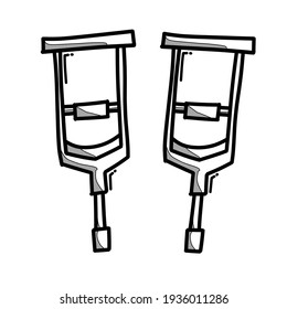 Crutches doodle vector icon. Drawing sketch illustration hand drawn line.