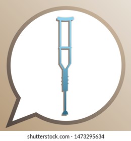 Crutches Equipment sign. Bright cerulean icon in white speech balloon at pale taupe background. Illustration.