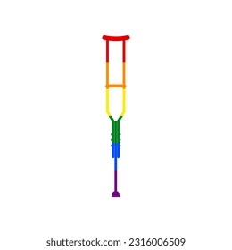 Crutches Equipment sign. Rainbow gay LGBT rights colored Icon at white Background. Illustration.