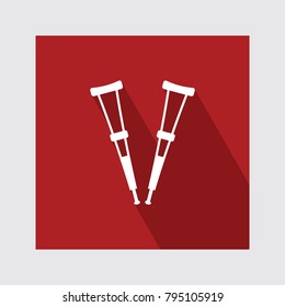 Crutches Flat Icon With Long Shadow.