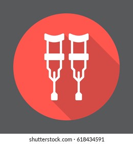 Crutches flat icon. Round colorful button, circular vector sign with long shadow effect. Flat style design