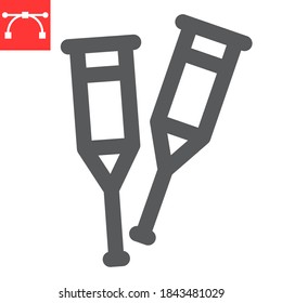 Crutches Glyph Icon, Disability And Equipment, Crutch Sign Vector Graphics, Editable Stroke Solid Icon, Eps 10