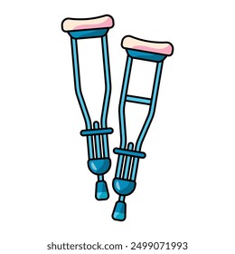 crutches hand drawn illustration. Limp leg stick for helping injured people