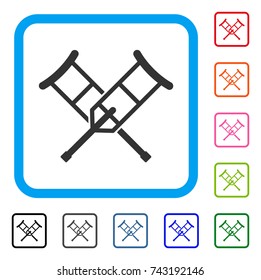 Crutches icon. Flat grey iconic symbol inside a light blue rounded rectangle. Black, gray, green, blue, red, orange color versions of Crutches vector. Designed for web and app interfaces.