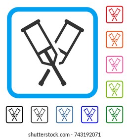 Crutches icon. Flat grey pictogram symbol in a light blue rounded square. Black, gray, green, blue, red, orange color additional versions of Crutches vector. Designed for web and application UI.