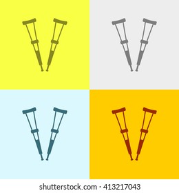 Crutches Icon on Four Different Backgrounds. Eps-10.
