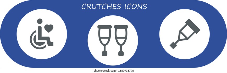 crutches icon set. 3 filled crutches icons. Included Disability, Crutches, Crutch icons
