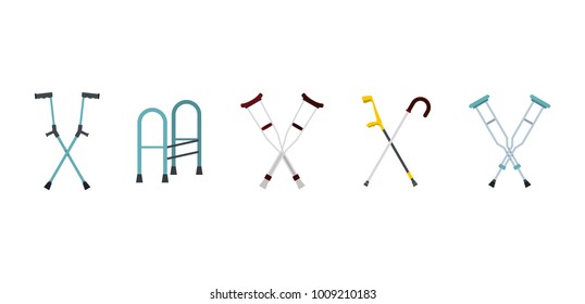Crutches icon set. Flat set of crutches vector icons for web design isolated on white background