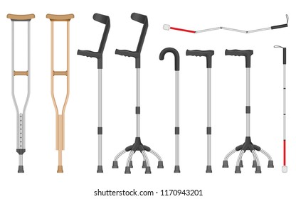 Crutches icon set. Realistic set of crutches vector icons for web design isolated on white background